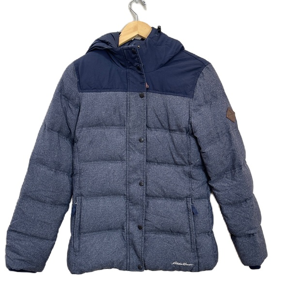Eddie Bauer Goose Down Hooded Full Zip Winter Jacket Coat Blue Women’s Medium - Picture 1 of 6
